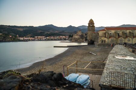 Old town of Collioure, France, a popular resort town on Mediterranean seaの写真素材