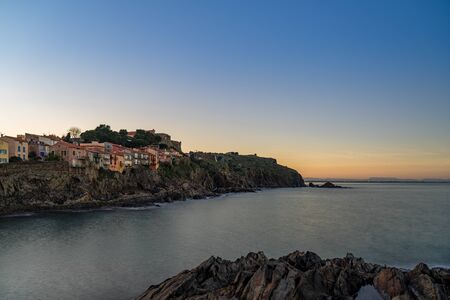 Old town of Collioure, France, a popular resort town on Mediterranean seaの写真素材