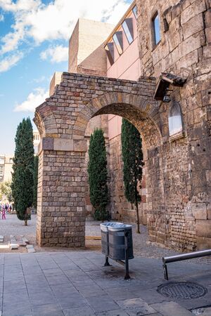 The cathedral of Barcelona in the gothic quarter, Catalonia, Spainの写真素材