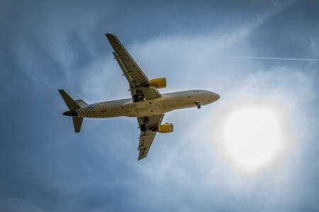 Airbus A320 taking off in Barcelona airport, Catalonia, Spainのeditorial素材