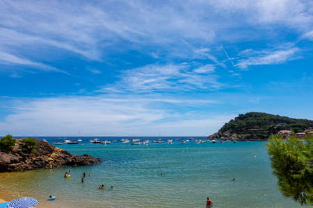 Landscape Fosca beach in Palamos, Costa brava, Catalonia, Spainのeditorial素材