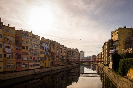 Girona city historical center in Catalonia, Spainの写真素材