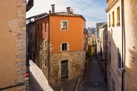Girona city historical center in Catalonia, Spainの写真素材