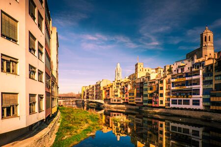 Girona city historical center in Catalonia, Spainの写真素材