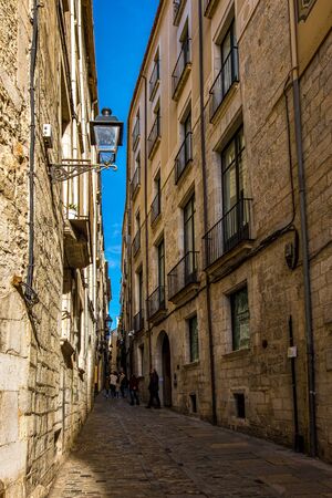 Girona city historical center in Catalonia, Spainの写真素材