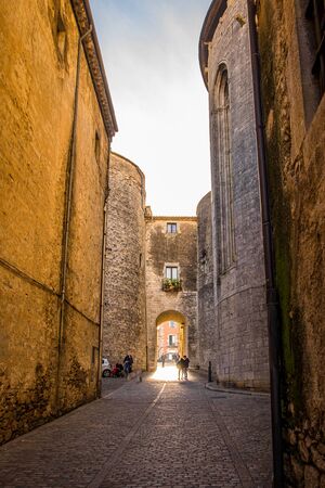 Girona city historical center in Catalonia, Spainの写真素材
