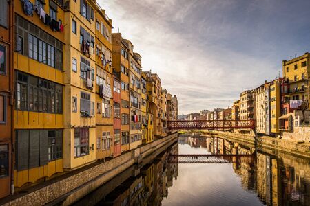 Girona city historical center in Catalonia, Spainの写真素材