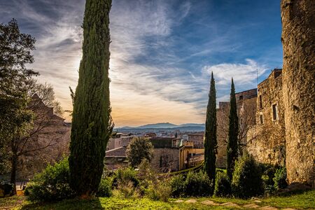 Girona city historical center in Catalonia, Spainの写真素材