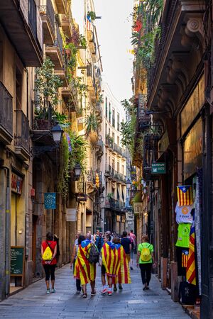 Gothic Quarter street in Barcelona, Catalonia, Spainの写真素材