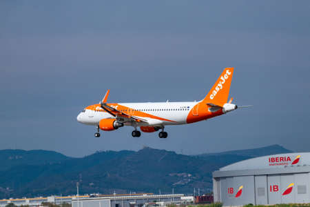 BARCELONA, OCTOBER 2017: Plane taking off in Barcelona airport.のeditorial素材