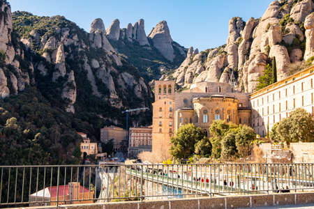 Montserrat monastery on mountain in Barcelona, Cataloniaのeditorial素材