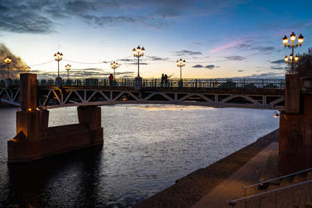 Pont Saint Pierre bridge at sunset in Toulouse, France.の写真素材