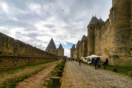 Fortified medieval city of Carcassonne in Franceのeditorial素材