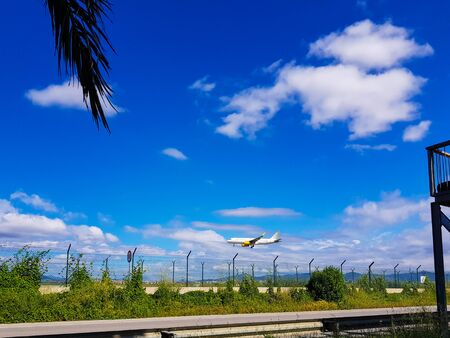 Planes take off from the viewpoint of aircraft, Prat de Llobregat.の写真素材
