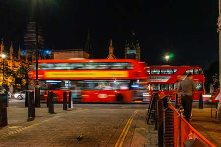 London street at night, England, UK.のeditorial素材