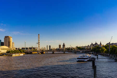 London skyline from Waterloo Bridge in England, UK.のeditorial素材