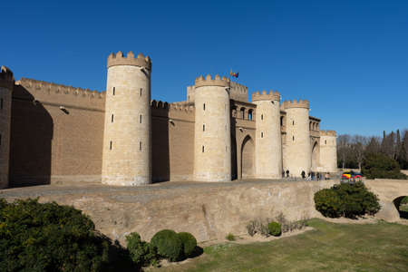 Palacio Aljaferia, fortified medieval Islamic palace in Zaragoza, Spain.のeditorial素材