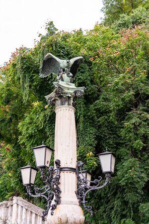 Waterfall park mountain statue stone in Budapest, Hungaryの写真素材