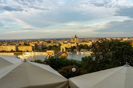 Chain bridge on Danube river in Budapest, Hungary