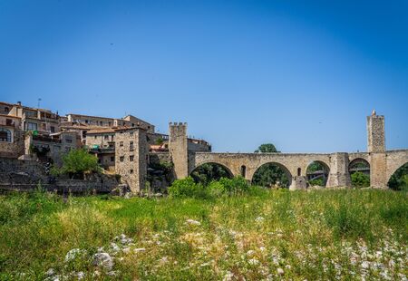 Landscape medieval village Besalu, Catalonia, Spain.の写真素材
