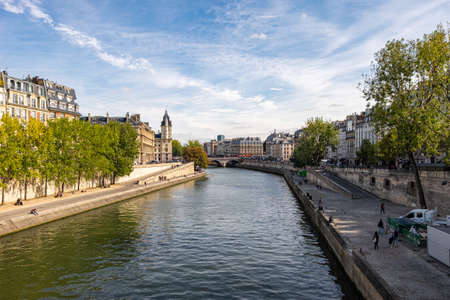 View at Saint Michel bridge in Paris, France