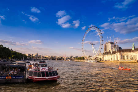 London Eye and river Thames in London, UK.のeditorial素材