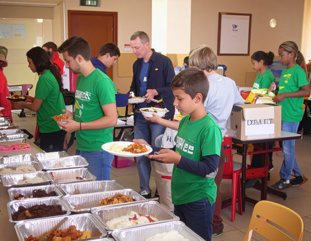 Food donation in a charity center.の素材