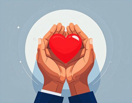 Hands holding red heart. Love concept. Vector illustration in flat styleの素材