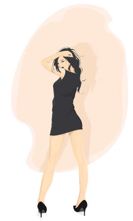 Girl in a black dress with long black hairのイラスト素材