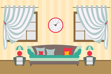 Home Interior flat vector design. Workspace for freelancer and relaxのイラスト素材