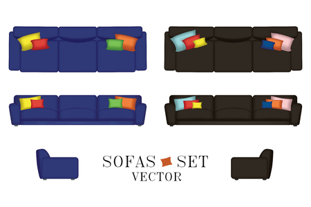 Sofas Set. Furniture for Your Interior Design. Vector Illustration. Top, Front and Side View. Scene Creator Setのイラスト素材