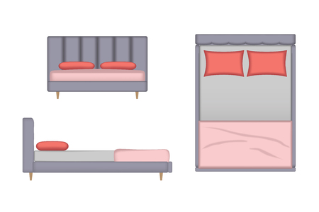 3D Realistic Bed Illustration. Top, Front, Side View for Your Interior Design. Scene Creatorのイラスト素材