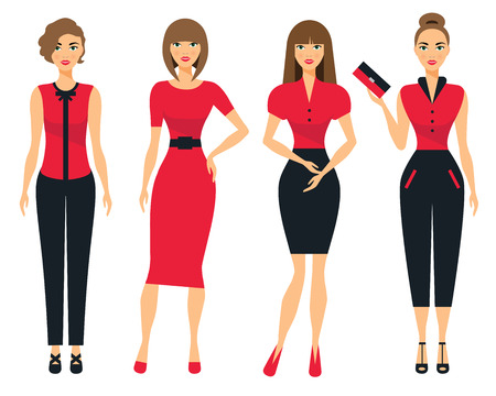 Set of business clothes for women. Woman in office clothes. Flat Vector Illustration.のイラスト素材