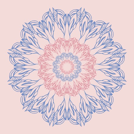 Flower Mandalas. Vintage Decorative Elements. Oriental Pattern Vector illustration. Islam, Arabic, Indian, Turkish, Motifs. Pink and Blue Colorsのイラスト素材
