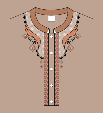 neck design embrodery style in sand colour flat background 01のイラスト素材