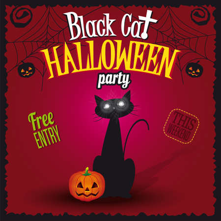 Happy Halloween Black Cat Partyのイラスト素材
