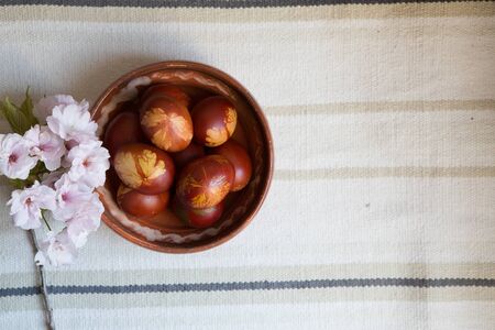 Traditional Slovenian cake called potica on the background