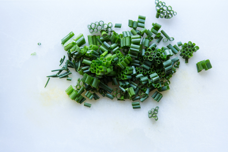 First spring chieves cut for the soupの写真素材