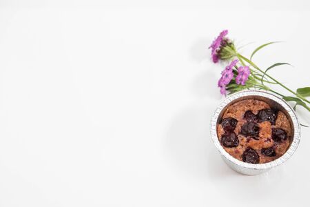 Sweet home baked cherry bisquit on the white backgroundの写真素材