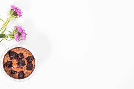 Sweet home baked cherry bisquit on the white backgroundの写真素材