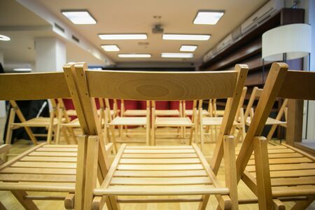 Empty chair waiting for conference to beginの写真素材