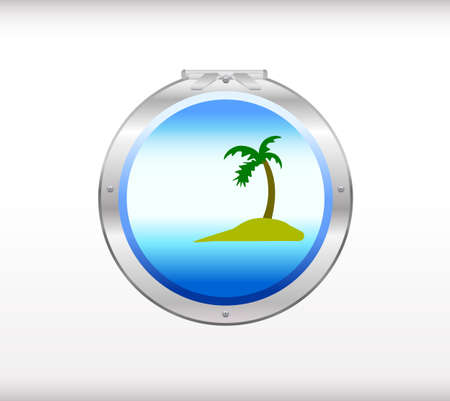 Porthole overlooking the sea and the tropical islandのイラスト素材