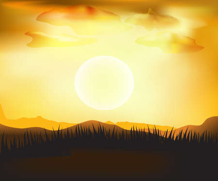 vector sunset  landscape backgroundのイラスト素材