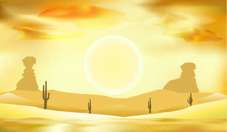 desert landscape, dunes and sun background vector illustrationのイラスト素材