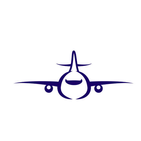 airplane symbol silhouette blue icon front viewのイラスト素材