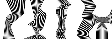 black and white mobious wave stripe optical designのイラスト素材