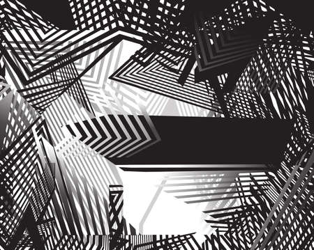 optical art background, op art, black and white design straiight lines and shapesのイラスト素材