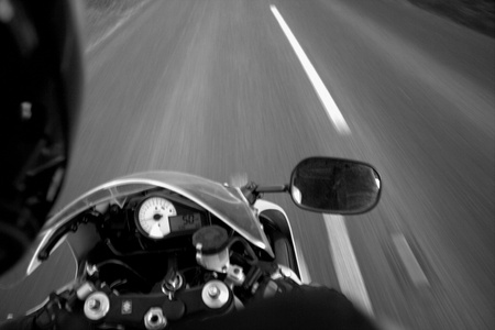 point of view shot of a motorbike in actionの写真素材