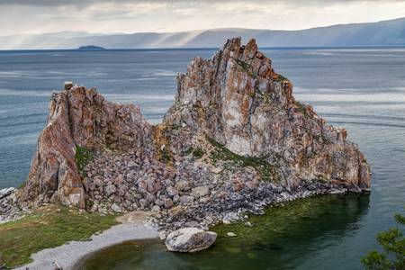 Shaman Rock, Lake Baikal in Russiaの写真素材
