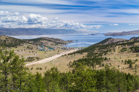 Coastline of Lake Baikal in Russiaの写真素材